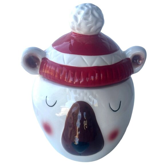 Arlington Designs Winter Holiday Bear Ceramic Small Candy Jar Canister 6.5" Tall - Picture 1 of 14